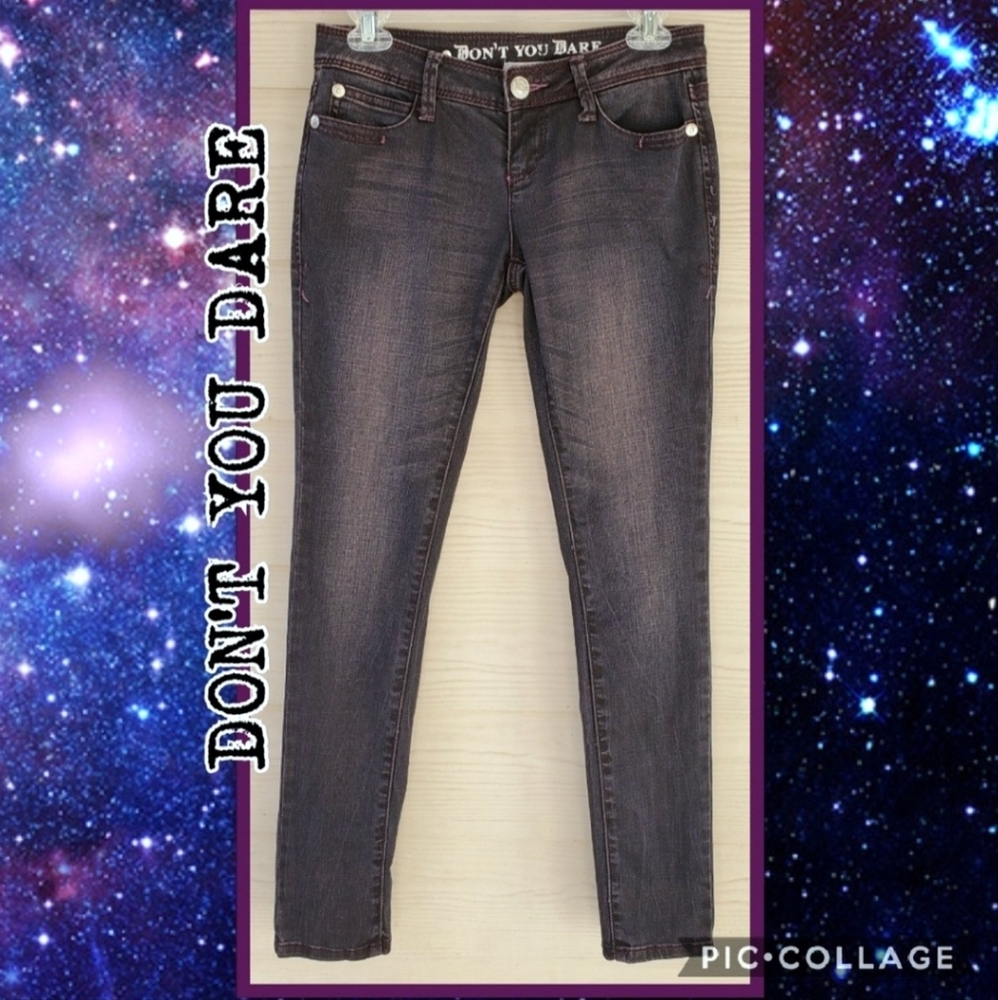 DON'T YOU DARE Dusty Purple Denim Buckle Pocket Slim Leg Skinny Fit Jeans